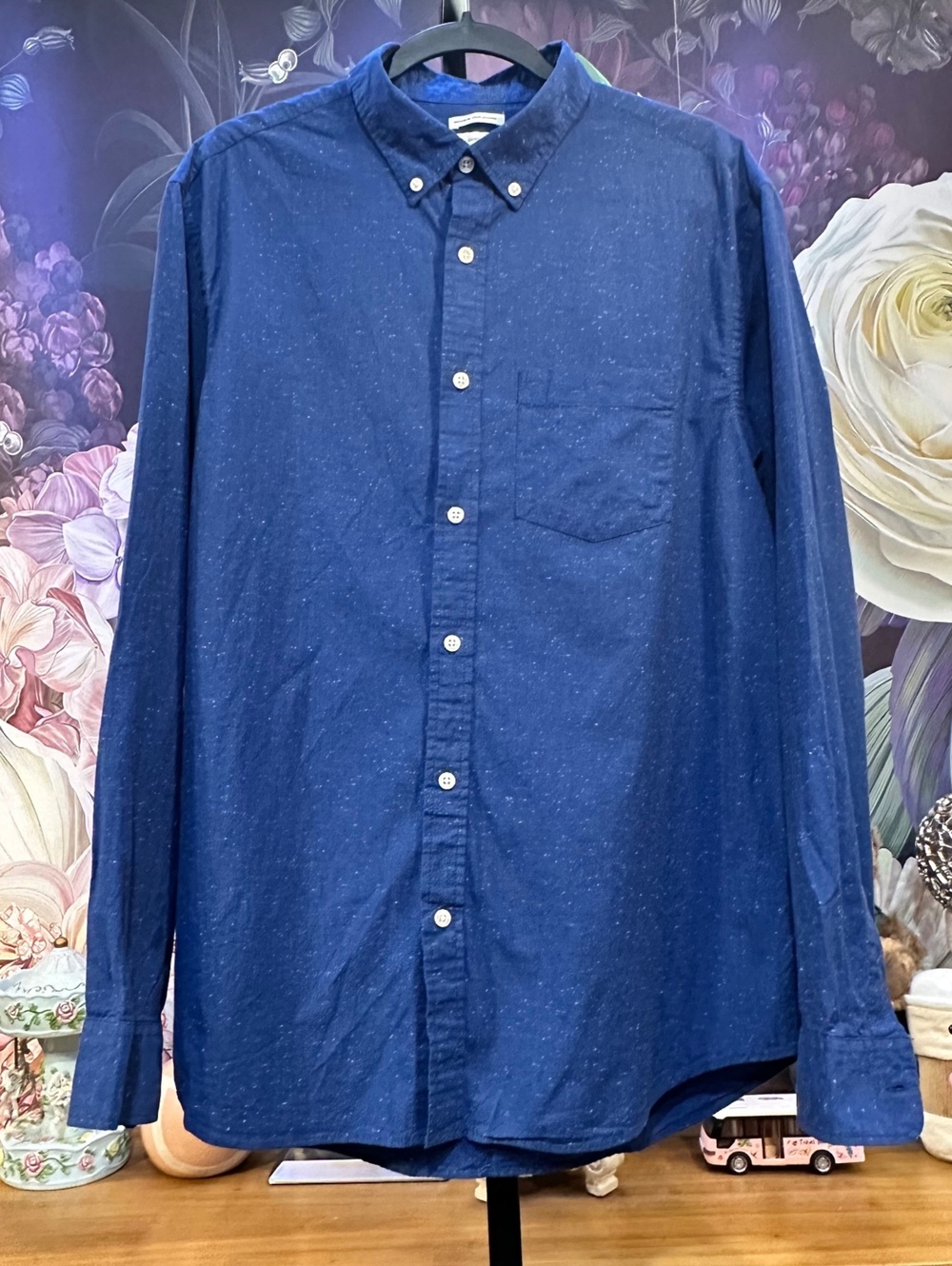 Old Navy L Cotton Button-Down NWT Shirt Speckled Casual Classic Long Sleeve